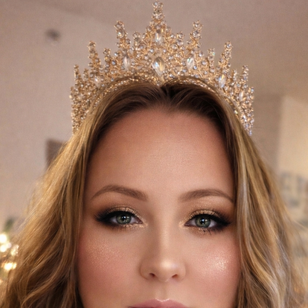 Elegant Gold Tiara With Crystal Embellishments